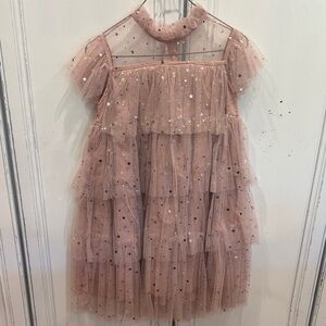 Star-Embellished Pink Tulle Tiered Dress EUC Girls 140 (8-10/Medium)